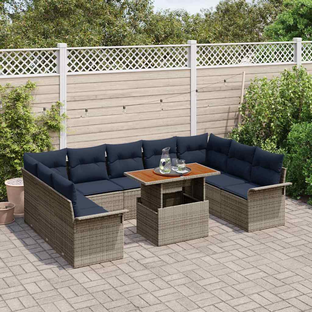 Set Divano da Giardino con cuscino 10 pcs grigio e blu navy | homemem39