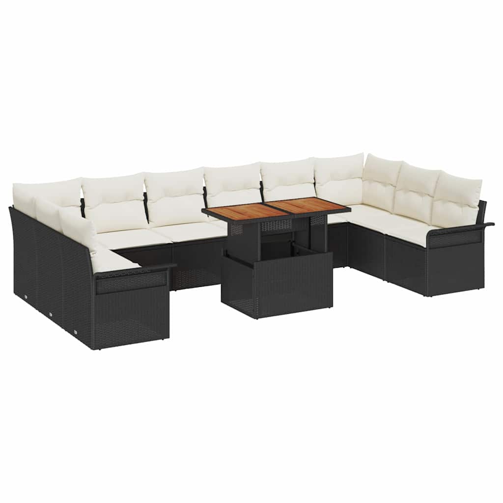 Set Divano da Giardino 11 pcs Nero e Crema polyrattan | homemem39