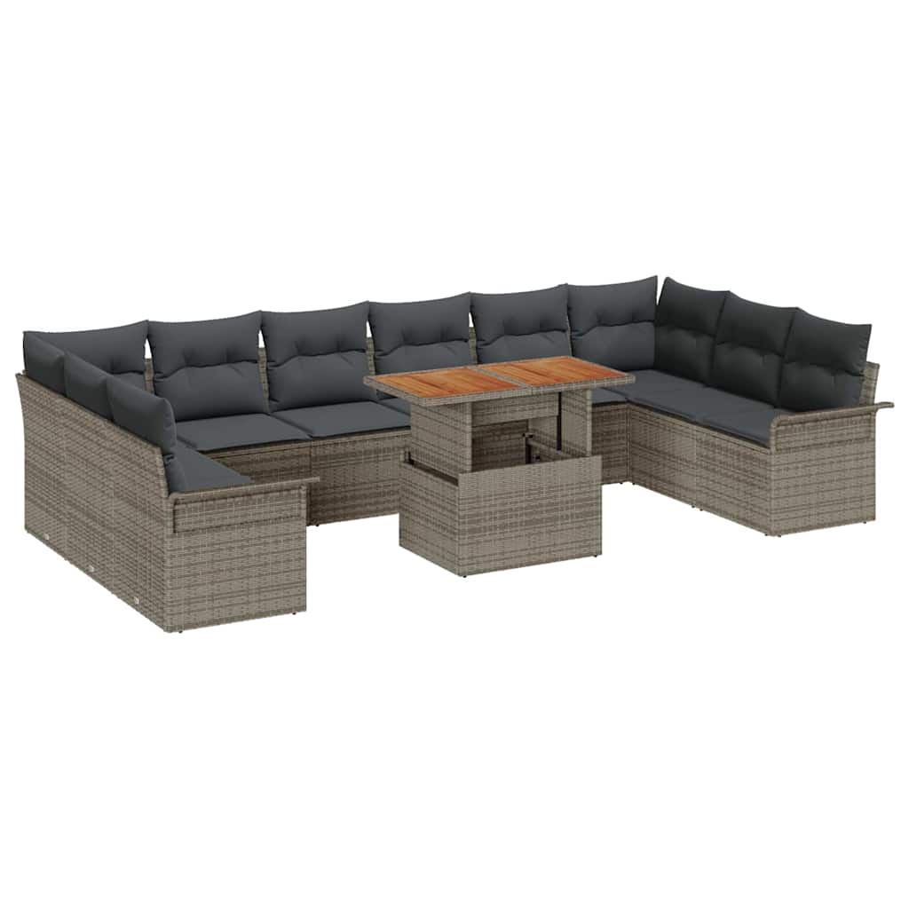 Set Divano da Giardino con cuscino 11 pcs Grigio polyrattan | homemem39