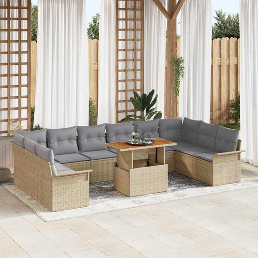 Set Divano da Giardino 11 pcs Beige e Grigio Chiaro polyrattan