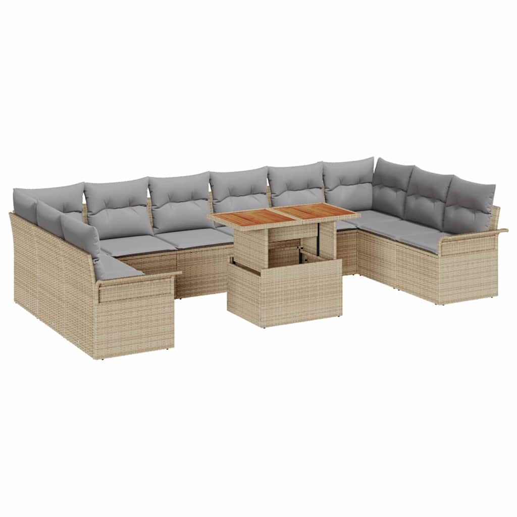 Set Divano da Giardino 11 pcs Beige e Grigio Chiaro polyrattan | homemem39