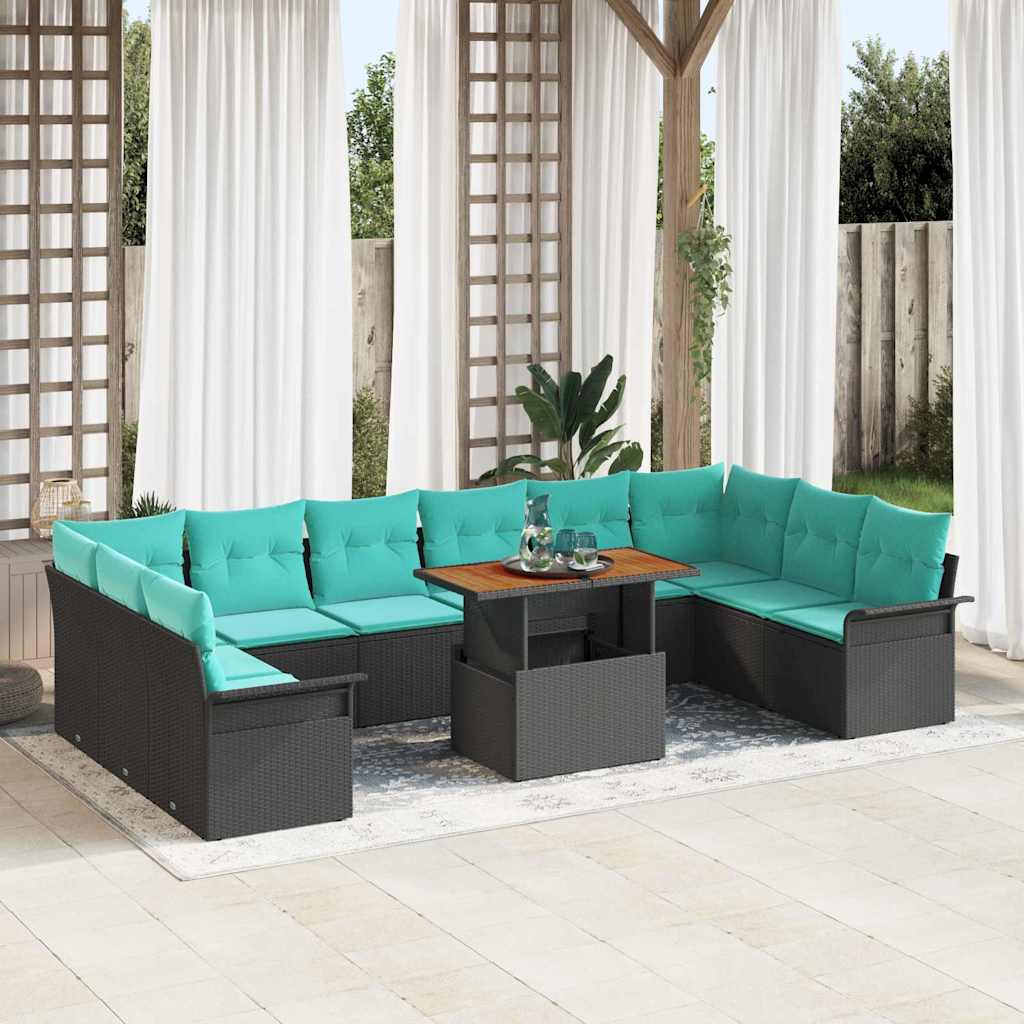 Set Divano da Giardino con cuscino 11 pcs Nero e Blu polyrattan | homemem39