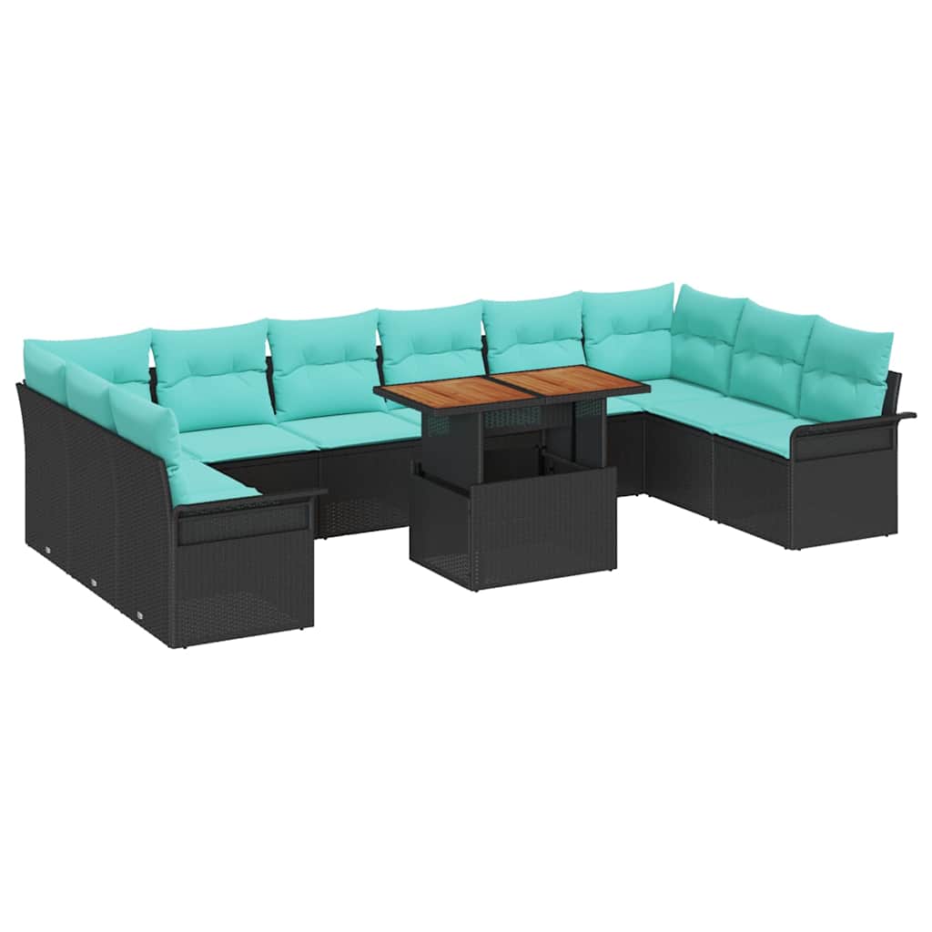 Set Divano da Giardino con cuscino 11 pcs Nero e Blu polyrattan | homemem39