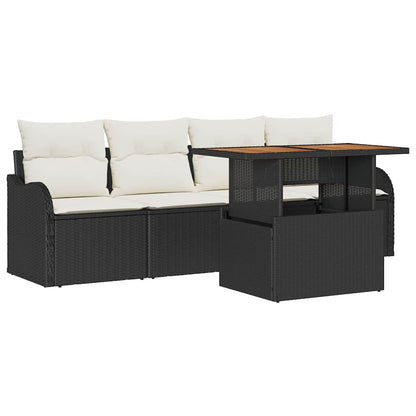 Set Divano da Giardino 5 pcs Nero e Crema polyrattan | homemem39