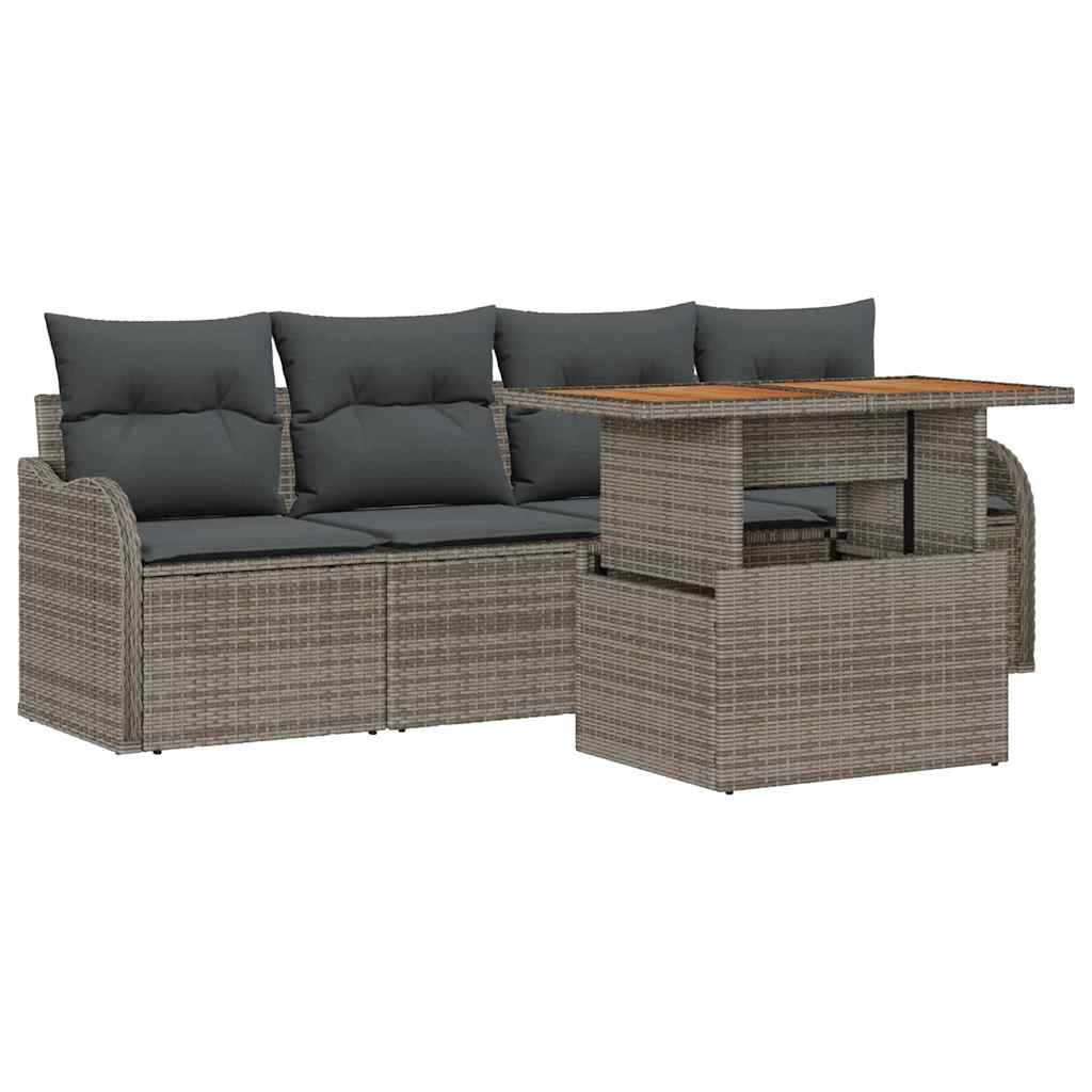 Set Divano da Giardino con cuscino 5 pcs Grigio polyrattan | homemem39