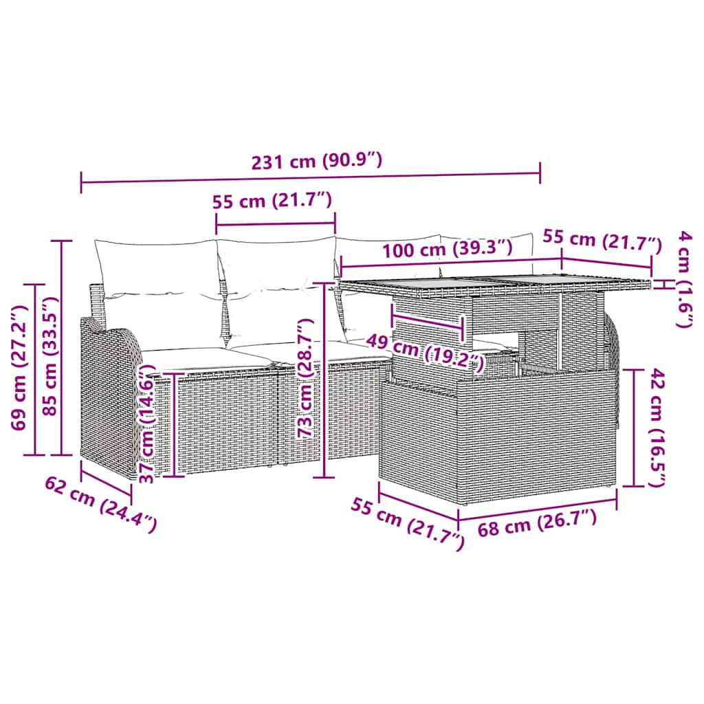Set Divano da Giardino 5 pcs Beige e Grigio Chiaro polyrattan | homemem39