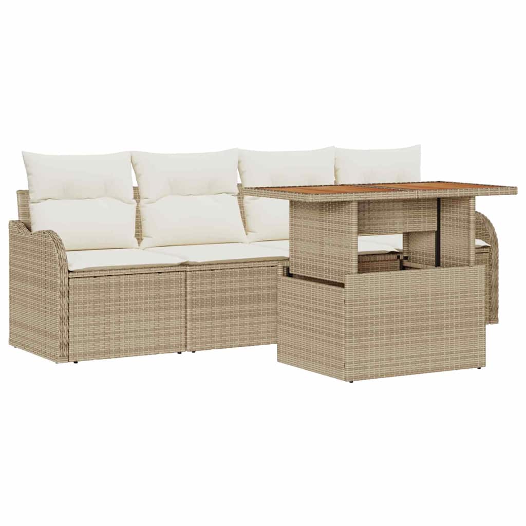 Set Divano da Giardino 5 pcs Beige e Crema polyrattan