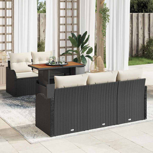 Set Divano da Giardino 6 pcs Nero e Crema polyrattan