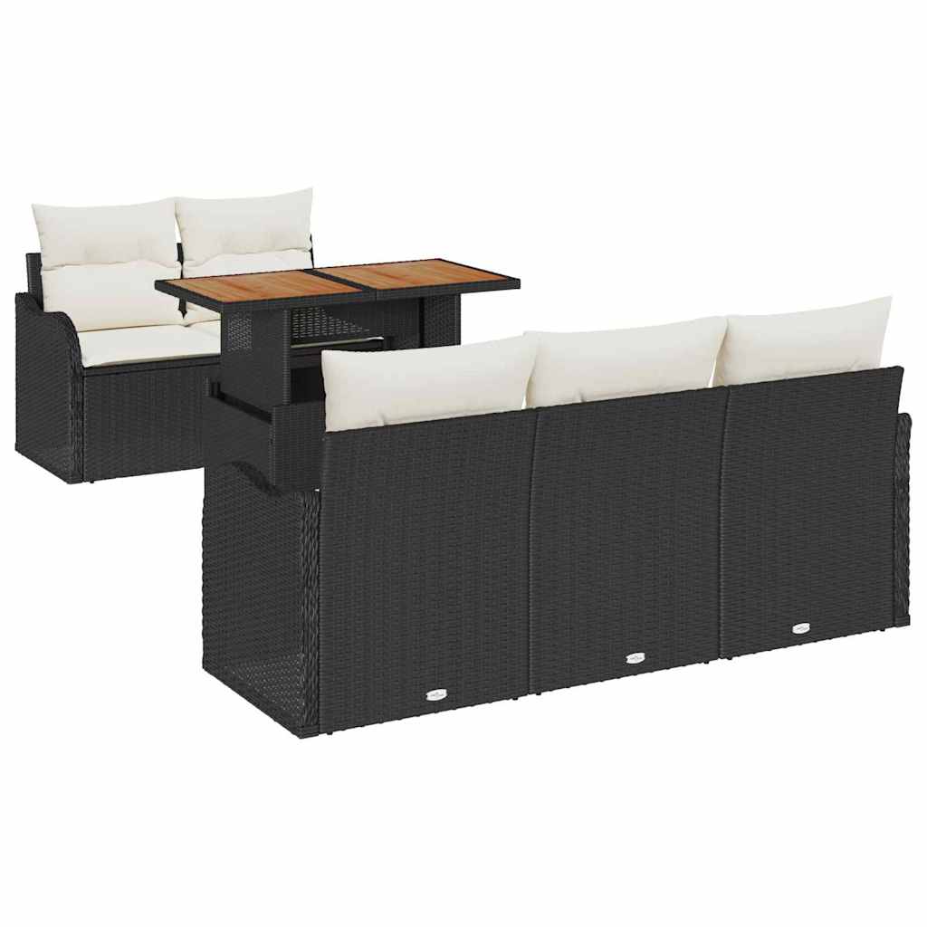 Set Divano da Giardino 6 pcs Nero e Crema polyrattan | homemem39