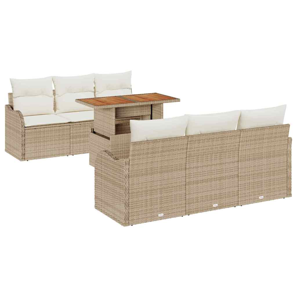 Set Divano da Giardino 7 pcs Beige e Crema polyrattan