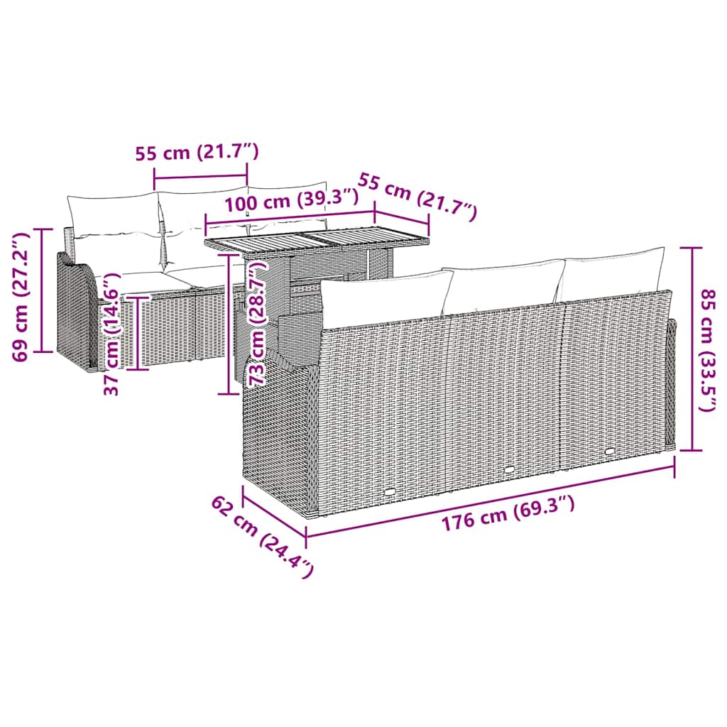 Set Divano da Giardino 7 pcs Beige e Crema polyrattan