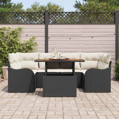 Set Divano da Giardino con cuscino 7 pcs Nero e crema | homemem39