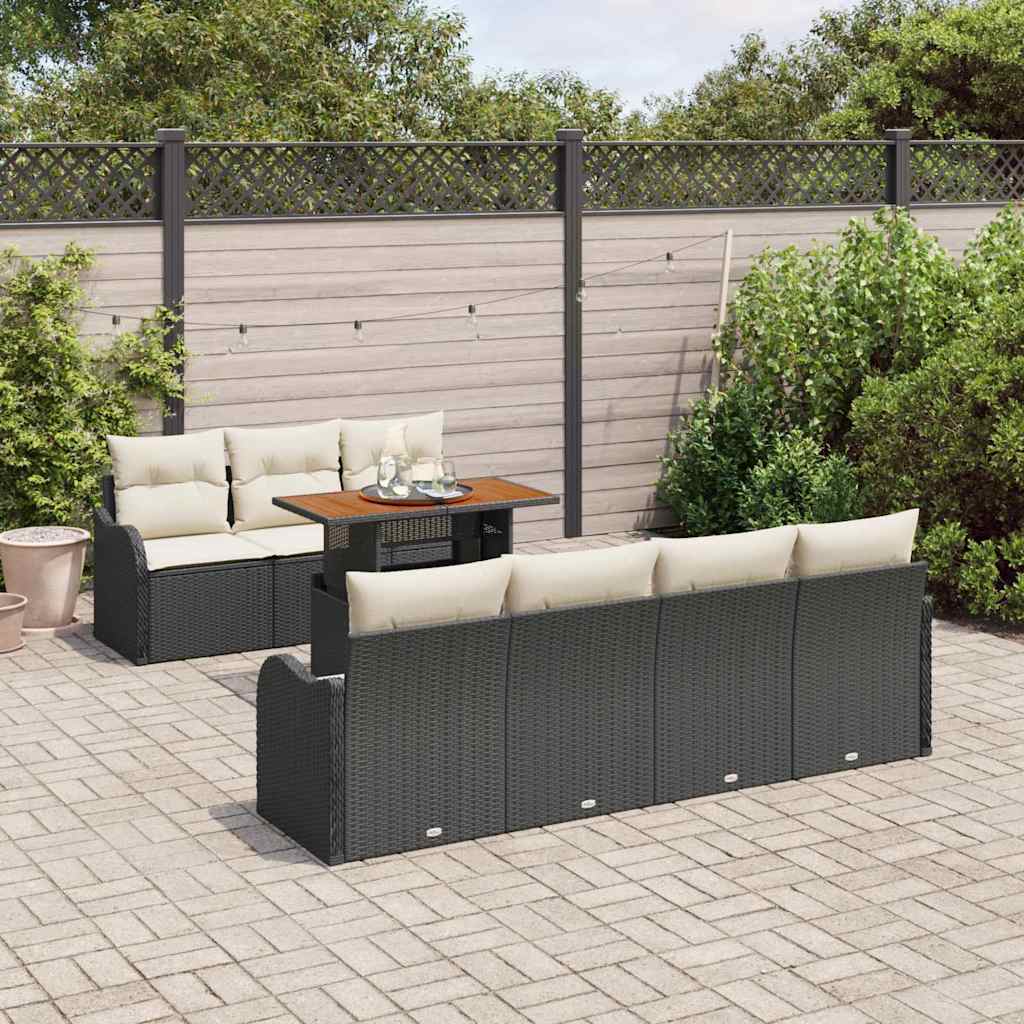 Set Divano da Giardino con cuscino 8 pcs Nero e crema | homemem39
