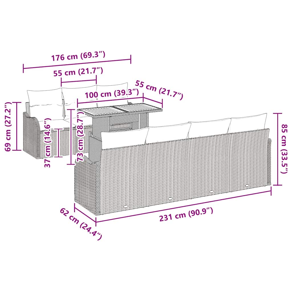 Set Divano da Giardino con cuscino 8 pcs beige e panna