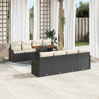 Set Divano da Giardino con cuscino 7 pcs Nero e crema | homemem39