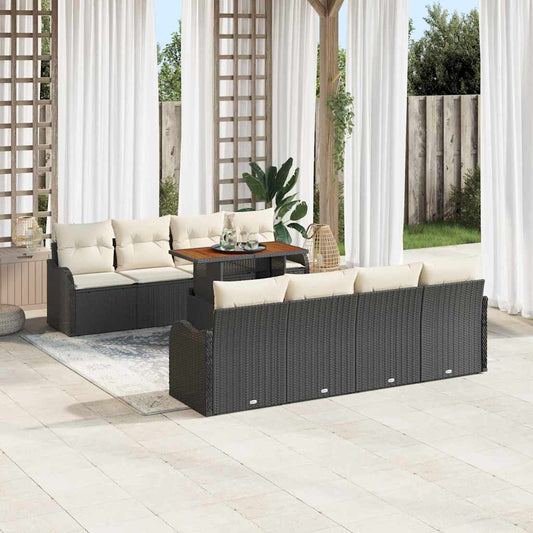 Set Divano da Giardino con cuscino 7 pcs Nero e crema