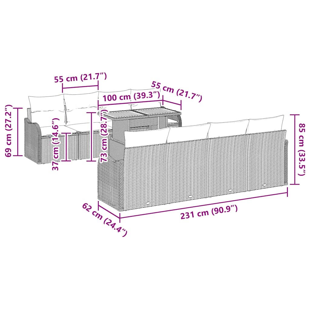 Set Divano da Giardino 7 pz beige e panna