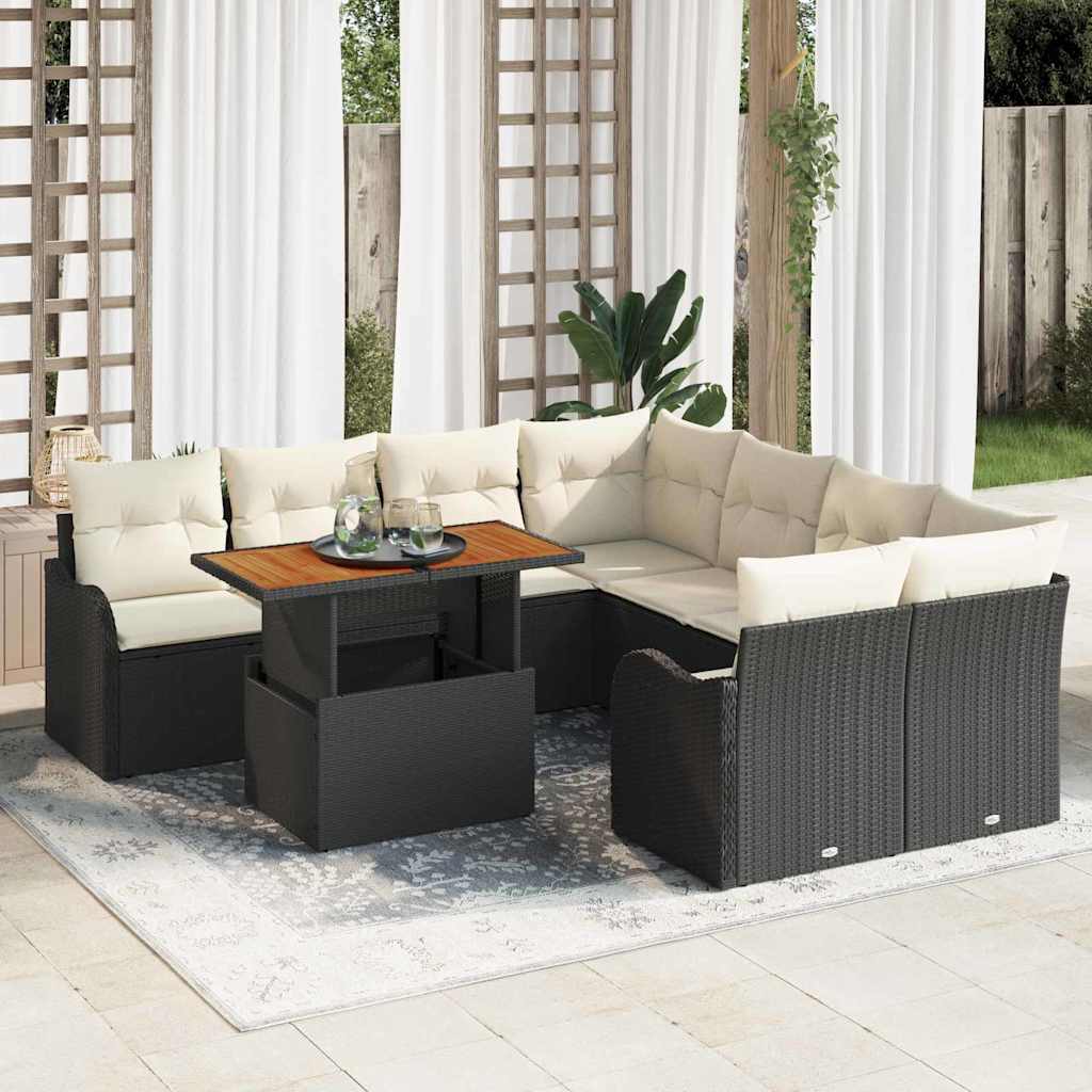 Set Divano da Giardino con cuscino 7 pcs Nero e crema | homemem39