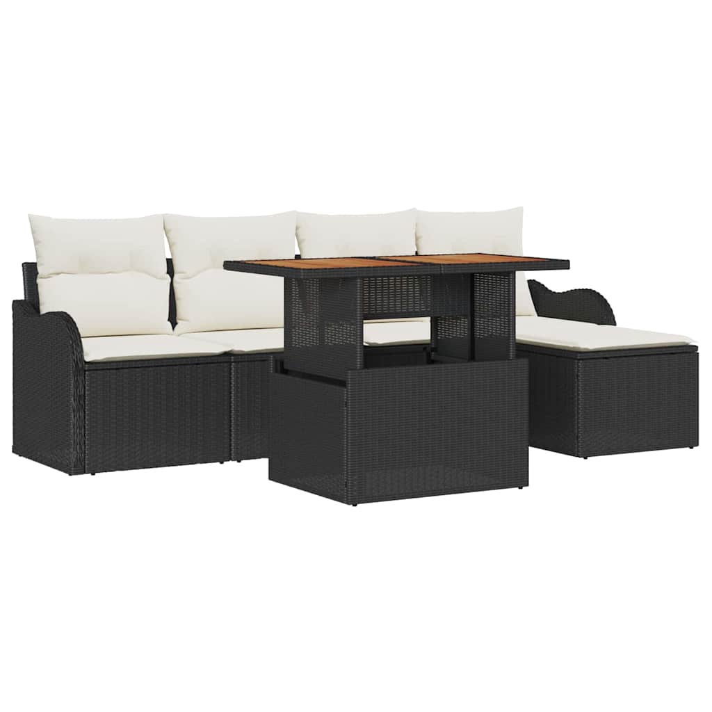 Set Divano da Giardino 6 pcs Nero e Crema polyrattan | homemem39