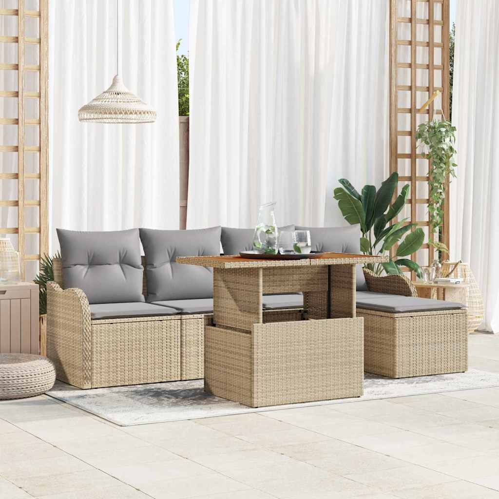 Set Divano da Giardino 6 pcs Beige e Grigio Chiaro polyrattan | homemem39