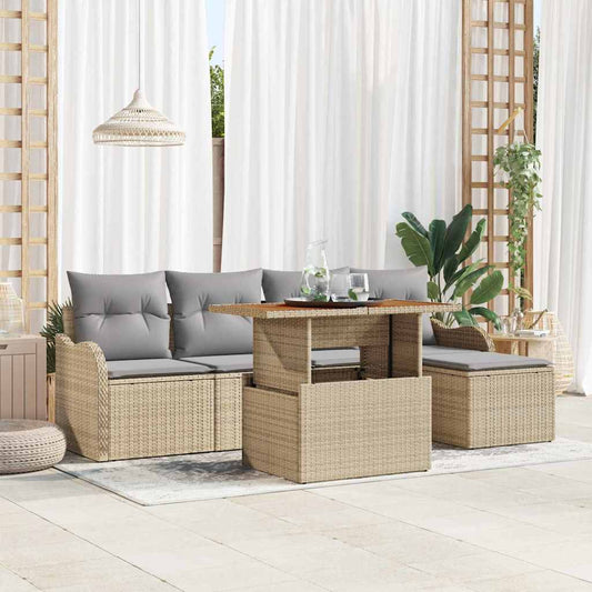 Set Divano da Giardino 6 pcs Beige e Grigio Chiaro polyrattan