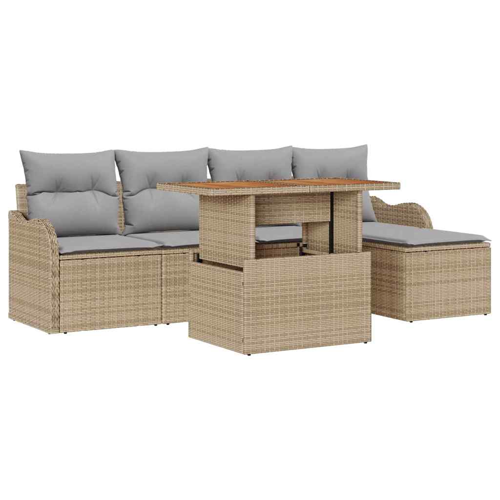 Set Divano da Giardino 6 pcs Beige e Grigio Chiaro polyrattan | homemem39