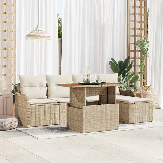 Set Divano da Giardino 6 pz Beige e Crema polyrattan | homemem39