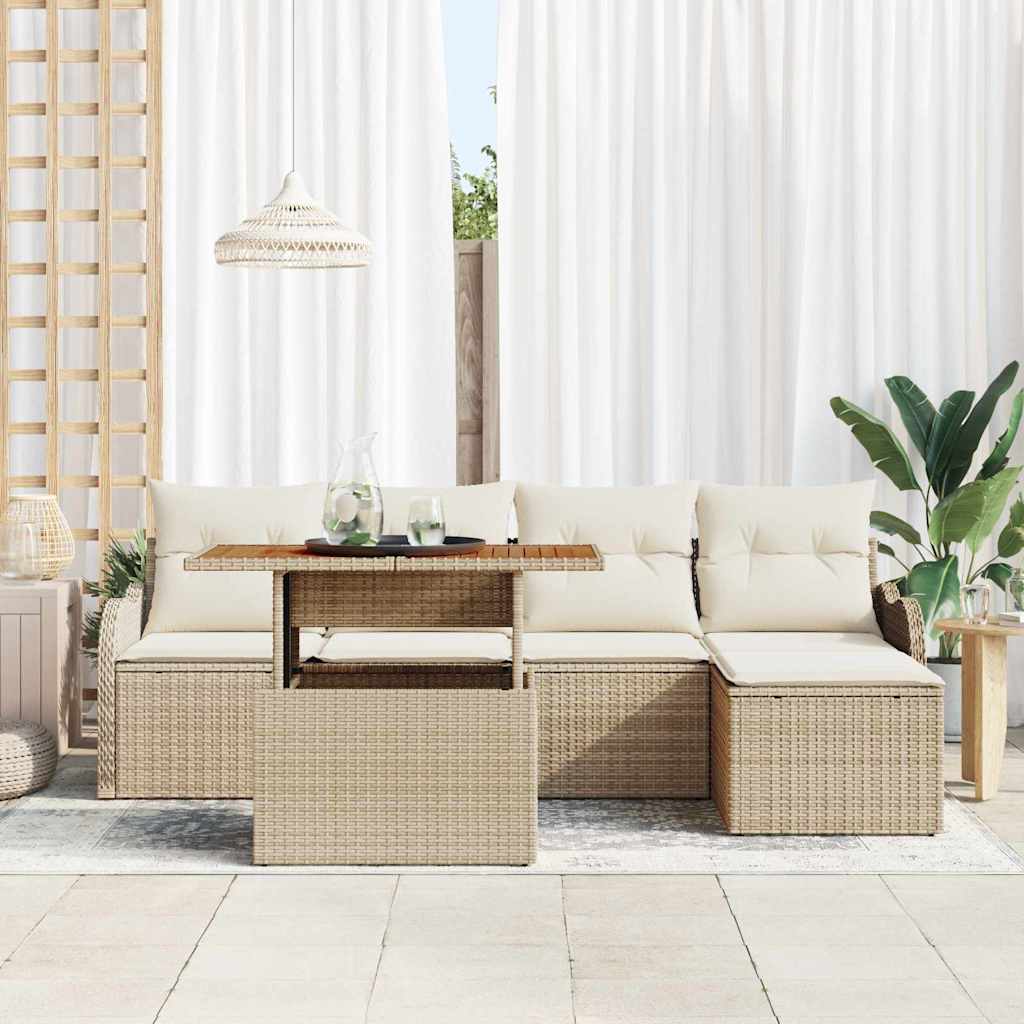 Set Divano da Giardino 6 pcs Beige e Crema polyrattan