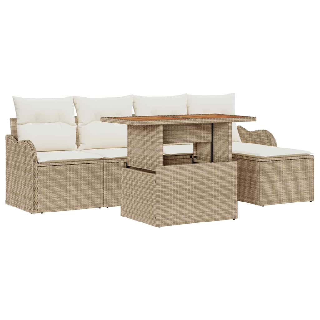 Set Divano da Giardino 6 pcs Beige e Crema polyrattan