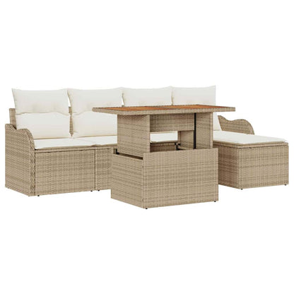 Set Divano da Giardino 6 pcs Beige e Crema polyrattan
