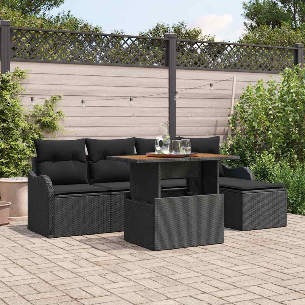 Set Divano da Giardino con cuscino 6 pcs Nero polyrattan | homemem39