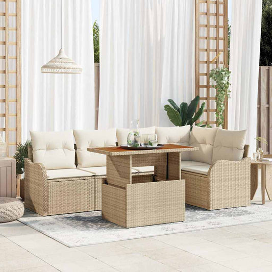 Set Divano da Giardino 6 pz 5-Numero di posti Beige e Crema | homemem39