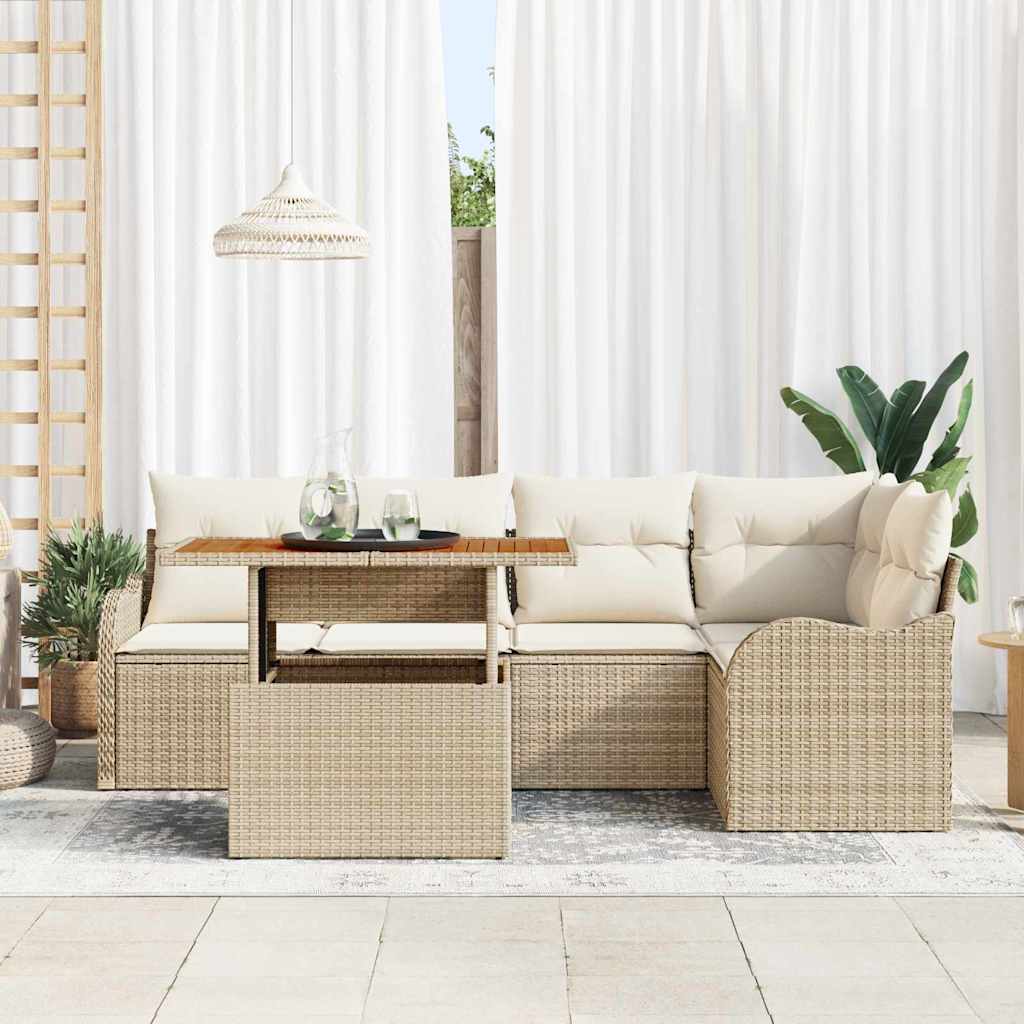 Set Divano da Giardino 6 pcs Beige e Crema polyrattan