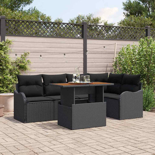Set Divano da Giardino con cuscino 6 pcs Nero polyrattan | homemem39