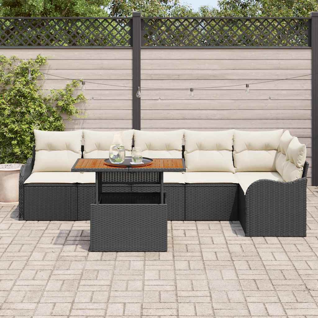 Set Divano da Giardino con cuscino 7 pcs Nero e crema | homemem39