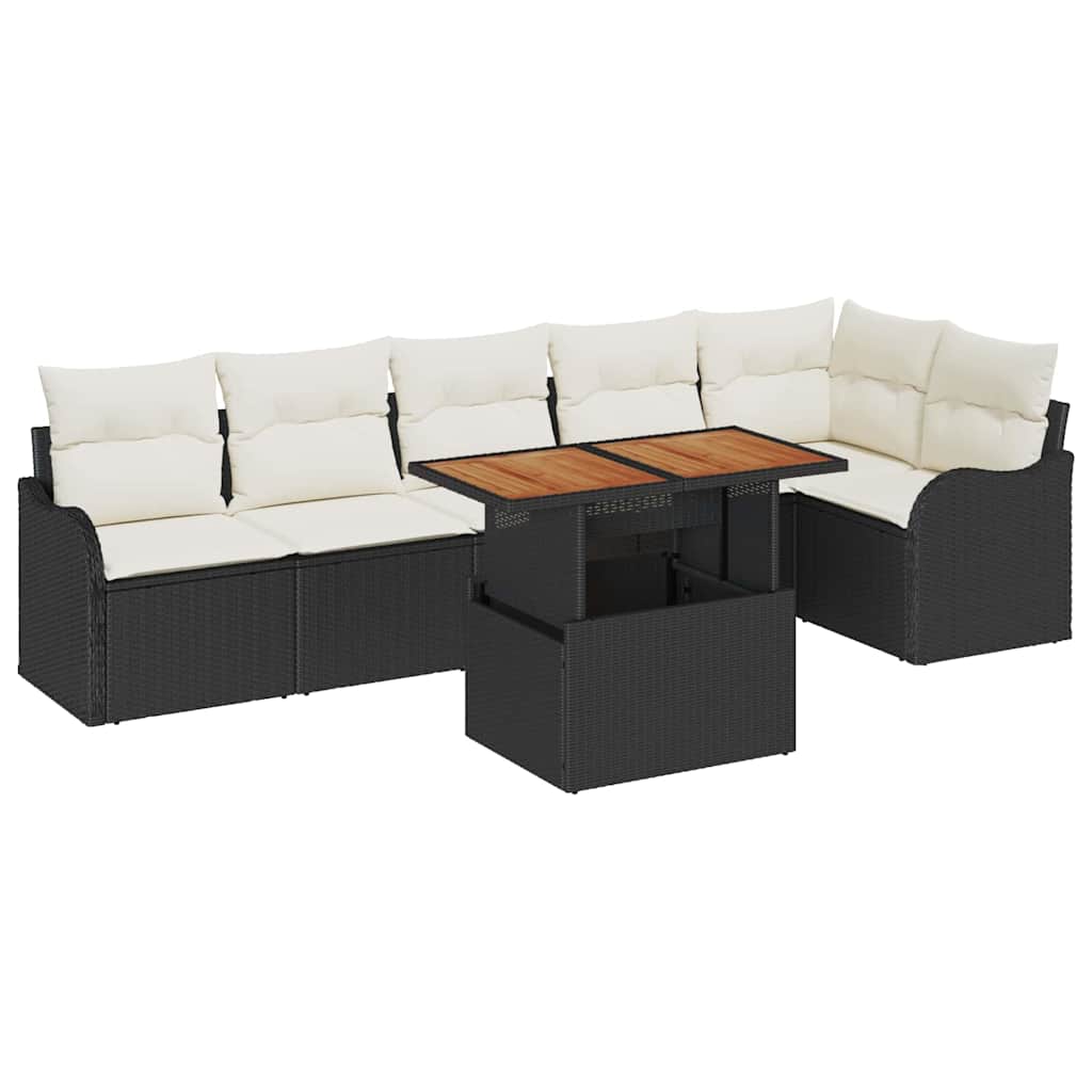 Set Divano da Giardino con cuscino 7 pcs Nero e crema | homemem39