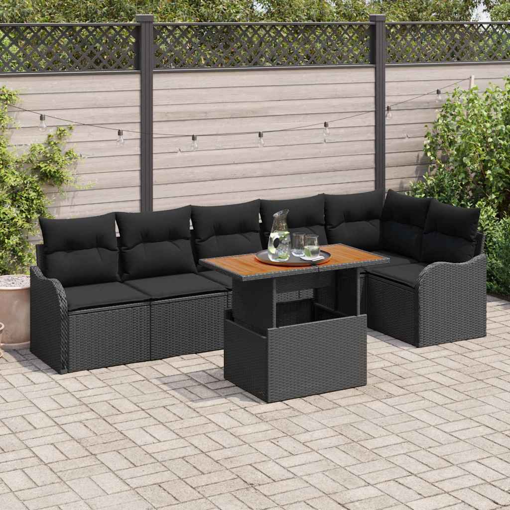 Set Divano da Giardino con cuscino 7 pcs Nero | homemem39