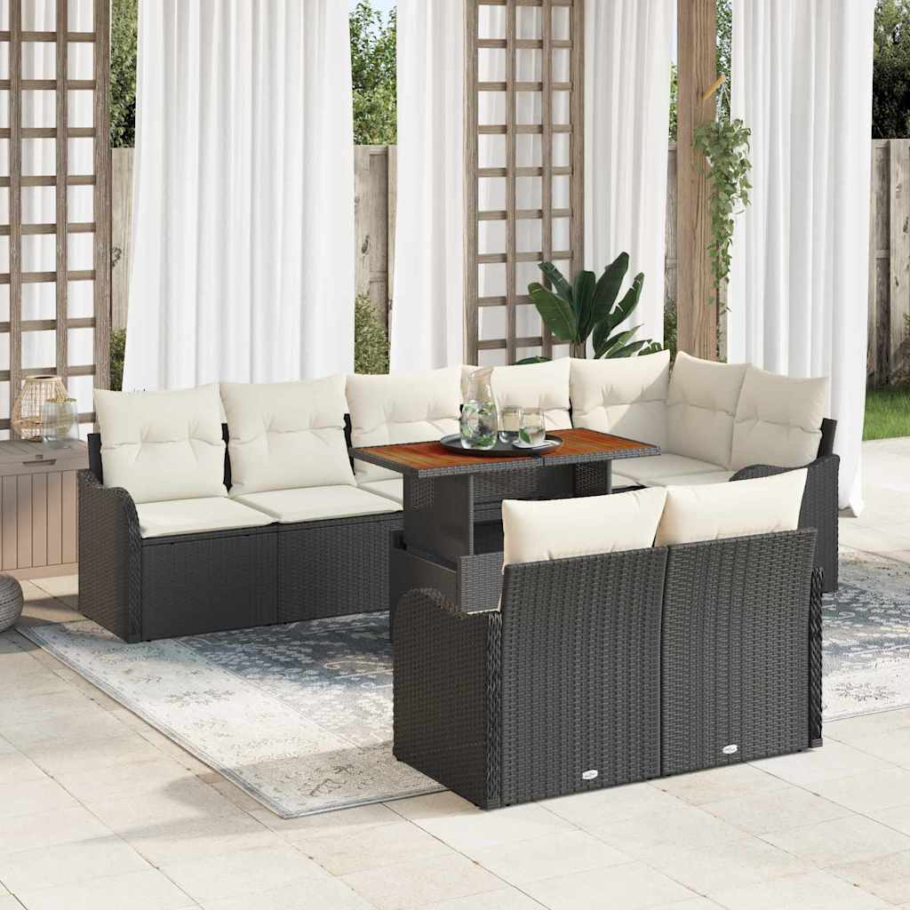 Set Divano da Giardino con cuscino 9 pcs Nero e crema | homemem39
