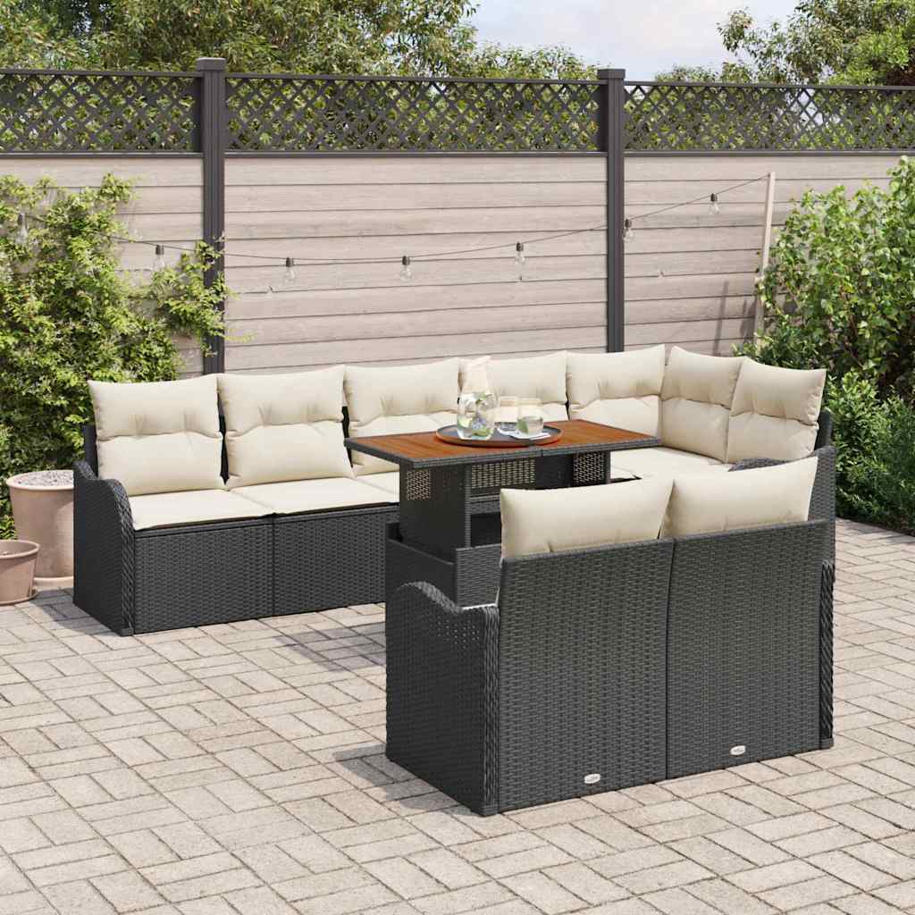 Set Divano da Giardino con cuscino 9 pcs Nero e crema | homemem39