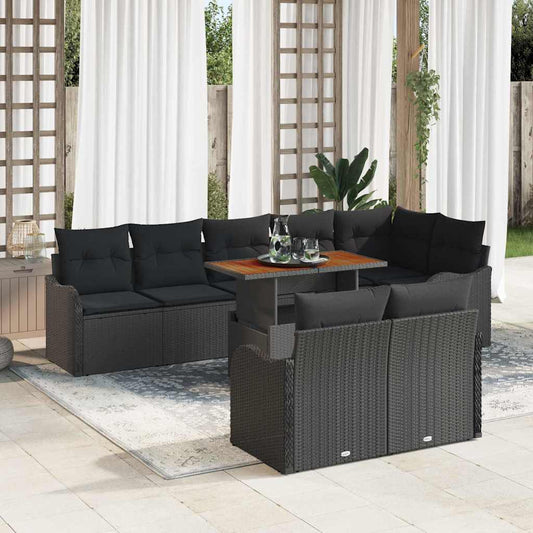 Set Divano da Giardino con cuscino 9 pcs Nero