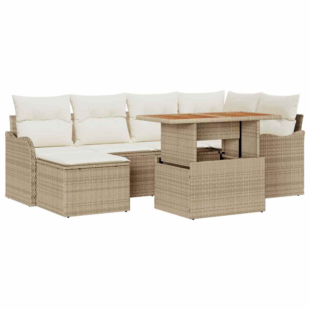 Set Divano da Giardino con cuscino 7 pcs beige e panna