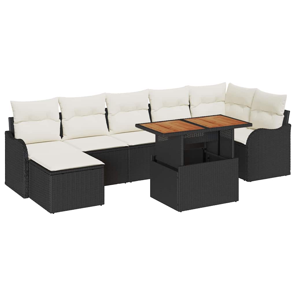 Set Divano da Giardino con cuscino 8 pcs Nero e crema | homemem39