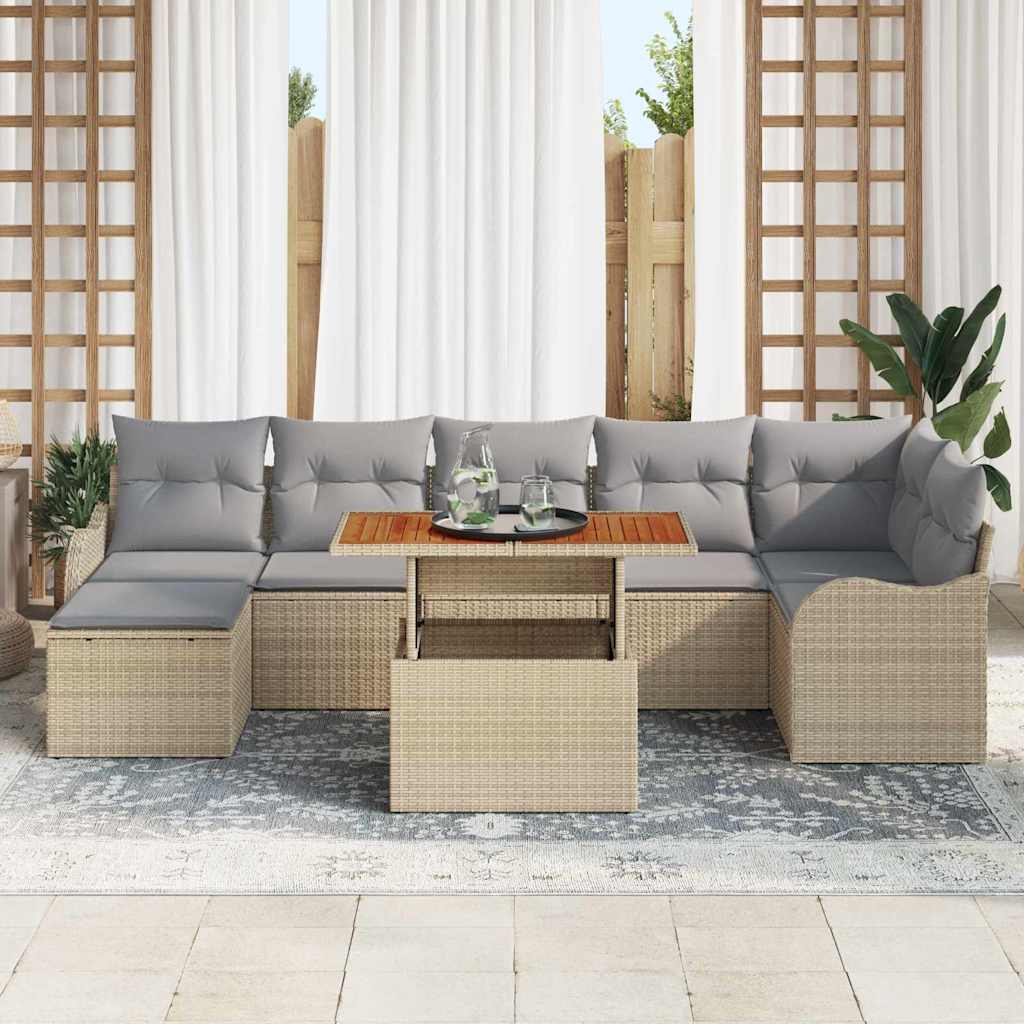 Set Divano da Giardino con cuscino 8 pcs beige e grigio chiaro | homemem39