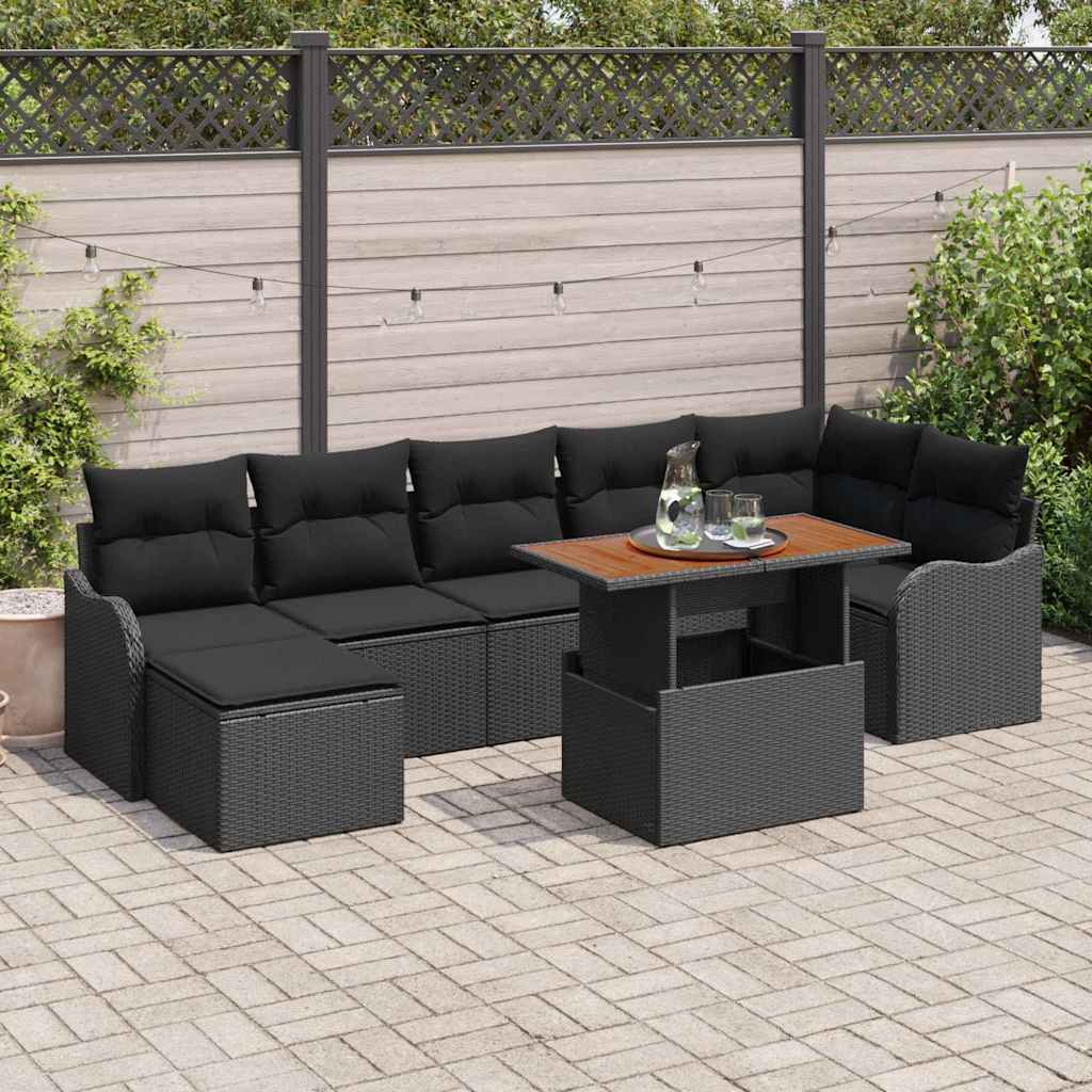 Set Divano da Giardino con cuscino con archiviazione 8 pcs Nero | homemem39