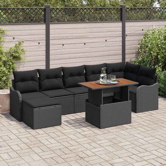 Set Divano da Giardino con cuscino con archiviazione 8 pcs Nero