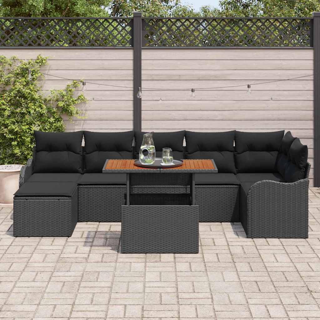Set Divano da Giardino con cuscino con archiviazione 8 pcs Nero | homemem39