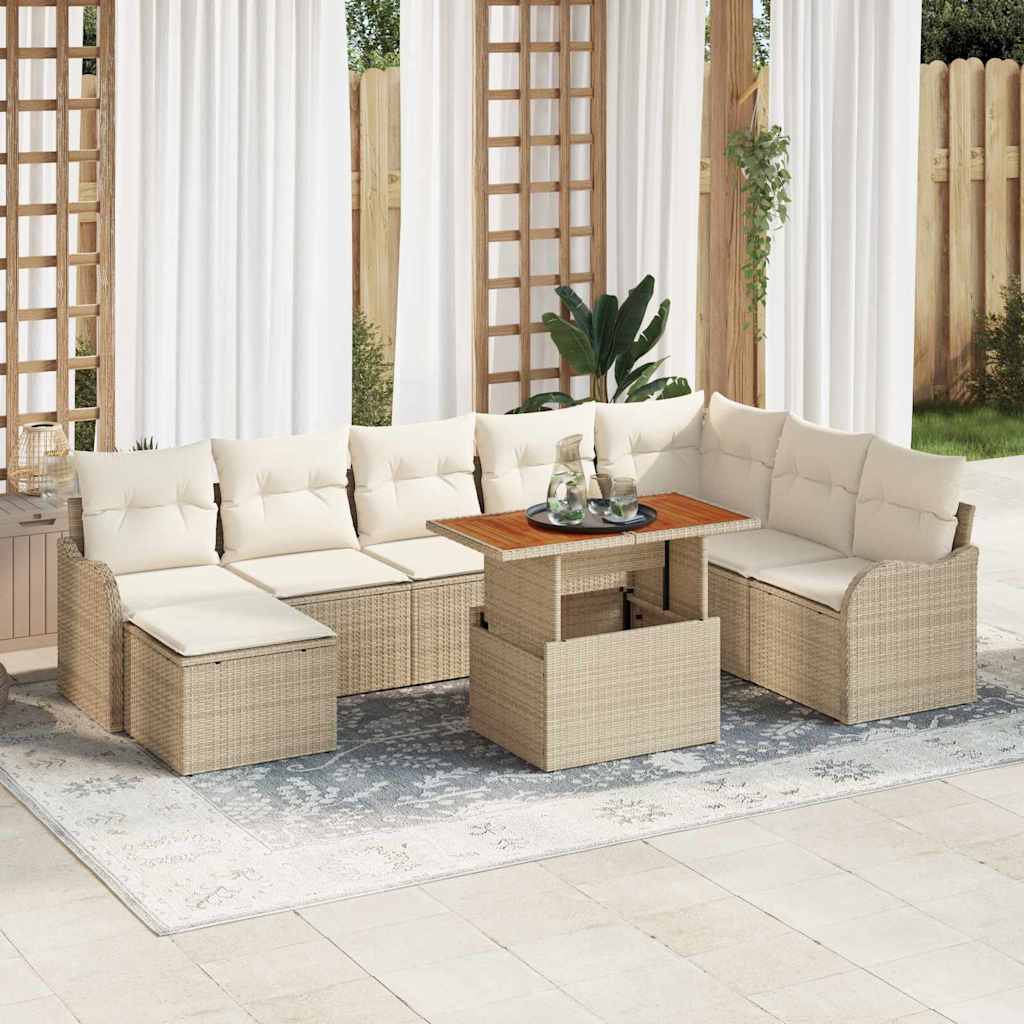 Set Divano da Giardino con cuscino 9 pcs beige e panna | homemem39