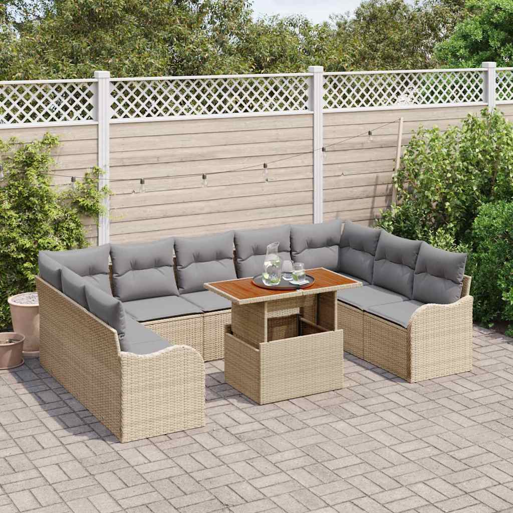 Set Divano da Giardino con cuscino 10 pcs beige e grigio chiaro | homemem39