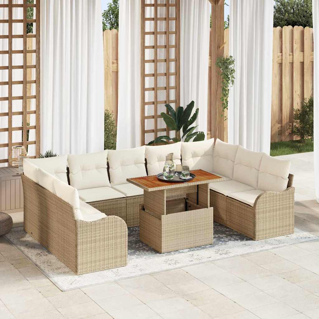 Set Divano da Giardino 10 pz 9-Numero di posti beige e panna - homemem39