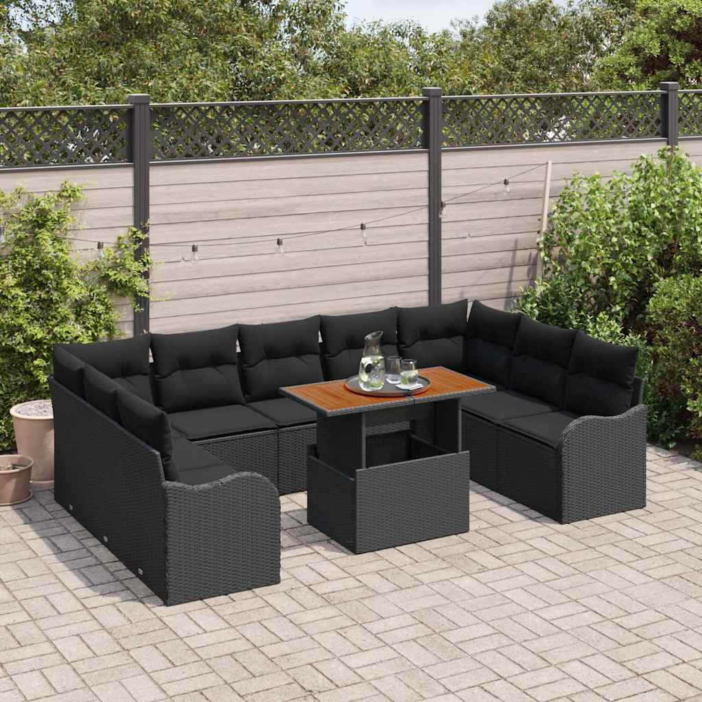 Set Divano da Giardino 10 pz 9-Numero di posti Nero